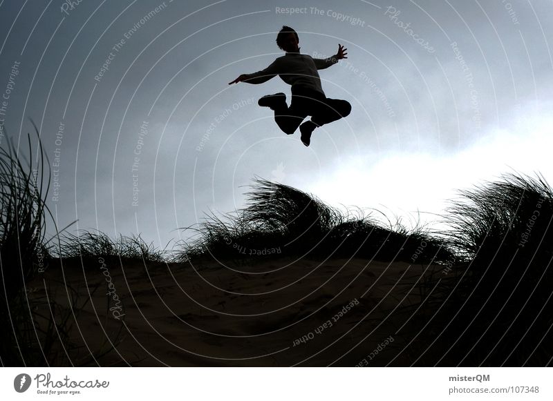 touch-and-go Jump Future Vacation & Travel Youth (Young adults) Recklessness Career Silhouette Clouds Calm Wind Grass Tall Background picture Foreground South