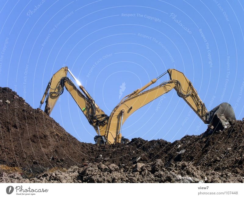 dredging Construction site Machinery Earth Sand Sky Beautiful weather Power Flexible Excavator Mechanics Heavy Multiple Lift Lower Force Hydraulic excavate