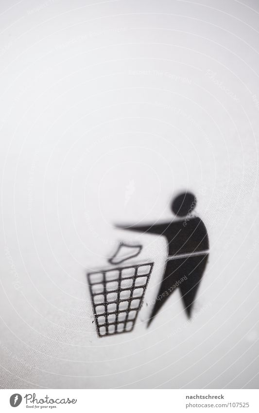 ditch Symbols and metaphors Icon Trash Throw away Wastepaper basket Trash container Recycling Gray Man Signage Dirty Human being Illustration