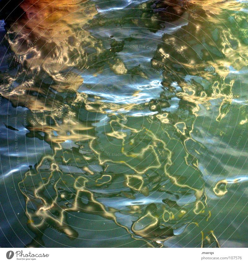 light show Colour photo Multicoloured Abstract Structures and shapes Copy Space bottom Reflection Summer Waves Mirror Water Lake Wet Blue Yellow Green