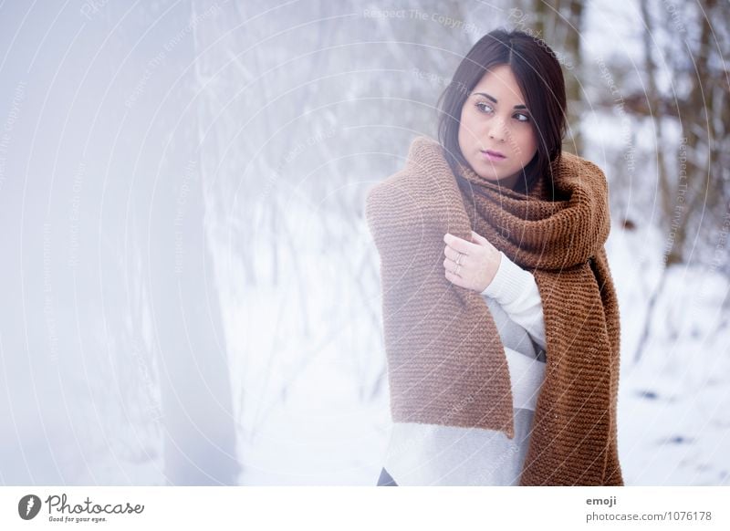 winter Feminine Young woman Youth (Young adults) 1 Human being 18 - 30 years Adults Environment Nature Landscape Winter Snow Scarf Brunette Beautiful Uniqueness