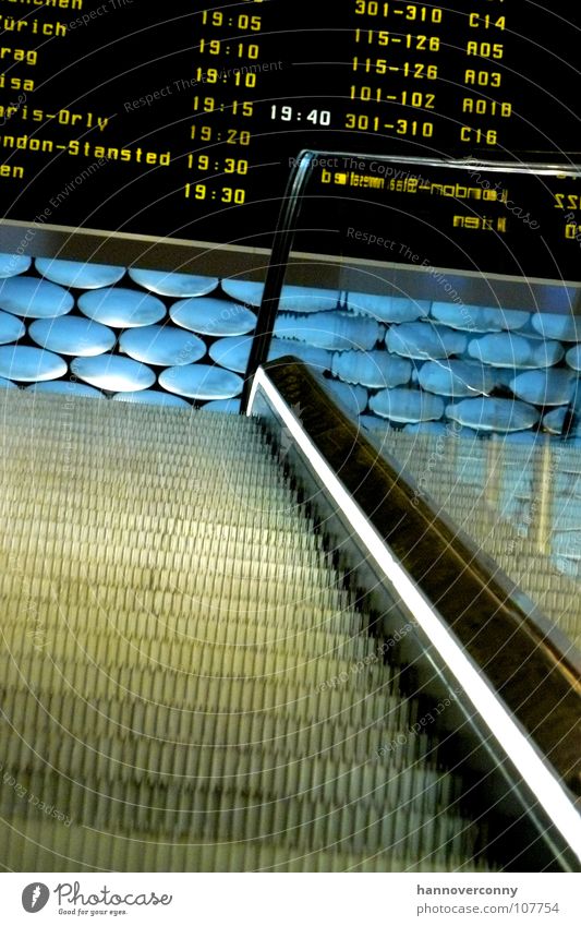 Stairway to the sky Escalator Paris London Departure lounge Arrival Airplane Expectation Airport Aviation Blanket arrivals hall Display