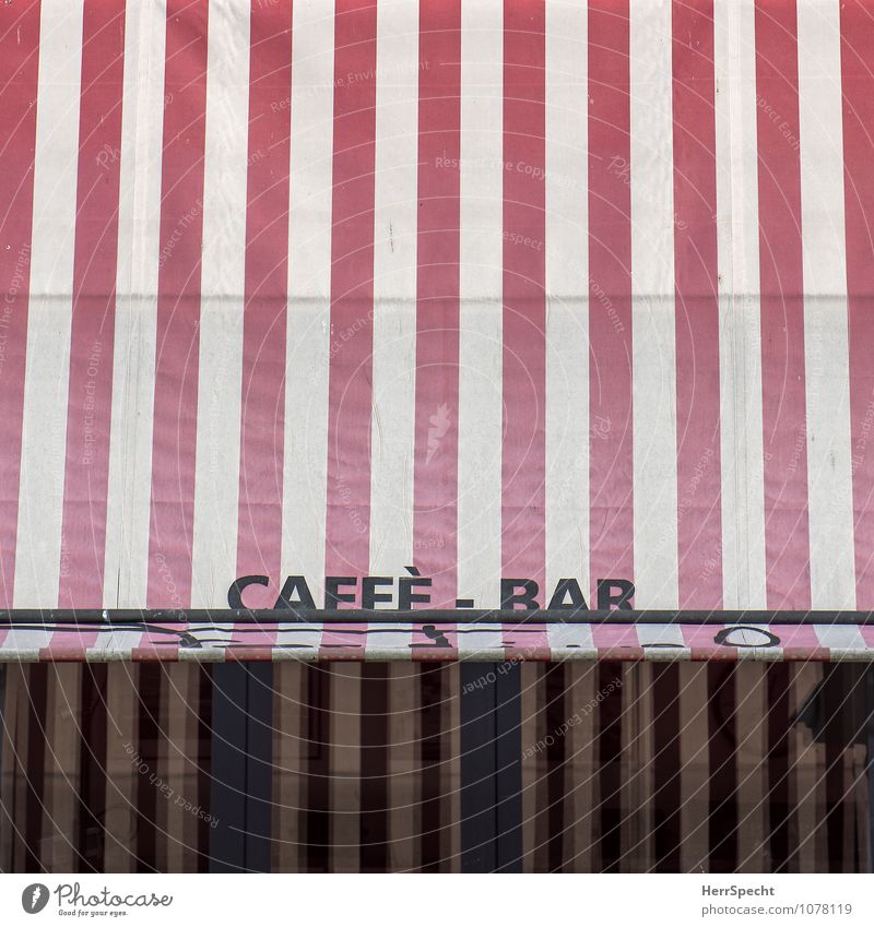 Caffè - Bar Vacation & Travel Cocktail bar Italian Italy Town Characters Retro Red White Café Terrace Sun blind Striped Detail Sidewalk café Colour photo