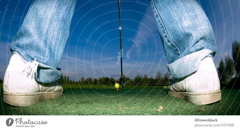 in the footsteps of Bernhard Langer 4 Tee off Golf club Golf ball Golf course Pants Grass Green Iron Sports Playing Contentment Man chop Jeans Ball balls Legs