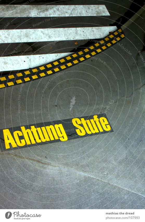 ... Achtung... Concrete Hard Cold Flat Gray Yellow Dangerous Signage Warning label Warning sign Floor covering Stone Smoothness Blue Characters Fat Caution