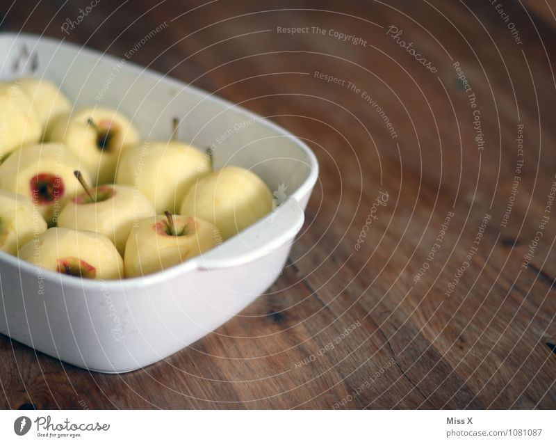baked apple Food Apple Nutrition Organic produce Vegetarian diet Diet Bowl Healthy Eating Delicious Sour Sweet Kitchen Table Baked dish Oven dish Wooden table