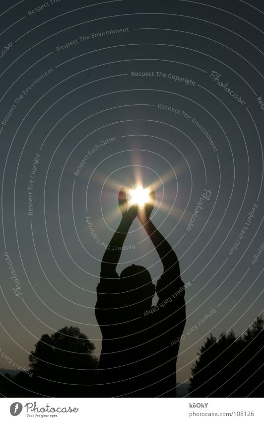 The sun in my hands Colour photo Subdued colour Exterior shot Experimental Shadow Contrast Silhouette Reflection Light (Natural Phenomenon) Sunbeam Back-light