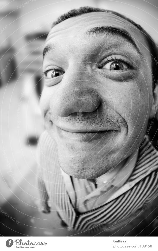 Gotcha!!! Portrait photograph Man Funny Large Grinning Life Happiness Humor Spirited Positive Comical Joy Recklessness Direct Near Discover Fisheye Head