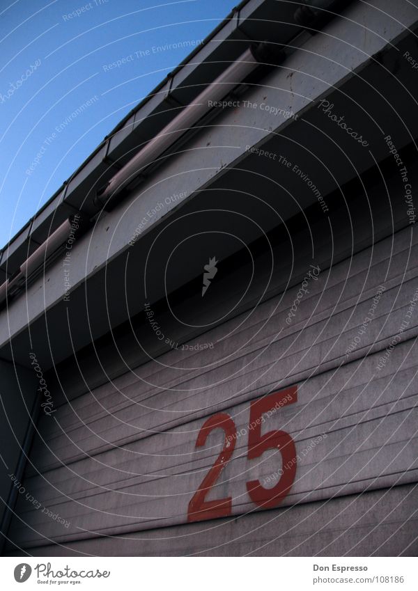 25 Factory Industry Sky Gate Door Characters Digits and numbers Line Blue 75 Garage Hall Warehouse Industrial Photography Mathematics Undo 2525 twenty-five