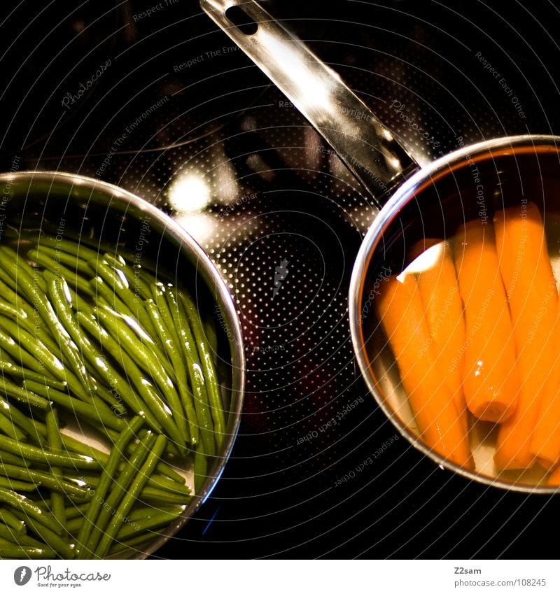 gsund Healthy Green Fresh Carrot Beans Cooking Pot Stove & Oven Nutrition Vitamin Nutrients Graphic Simple Round Circle Black Pattern Hot Physics Side dish