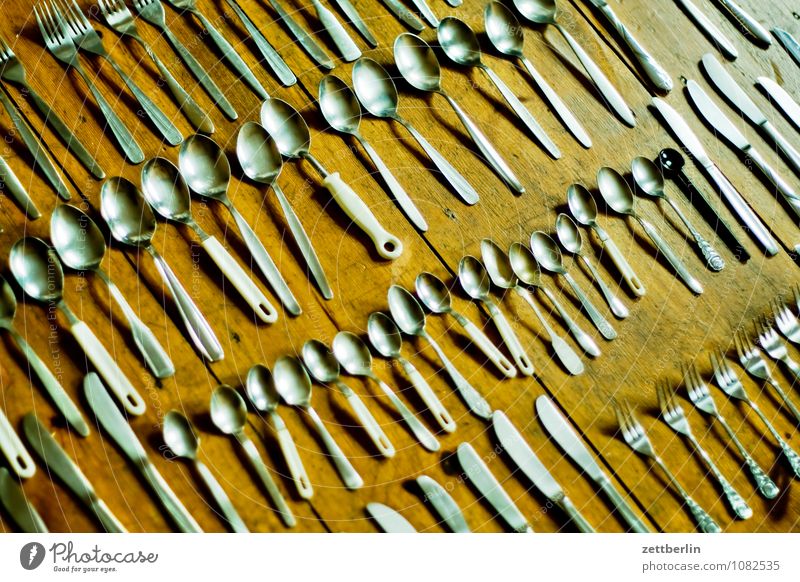 cutlery Cutlery Fork Spoon Knives set Row continuance Selection Crowd of people Visitor Guest Gastronomy Healthy Eating Dish Food photograph Meal Charity