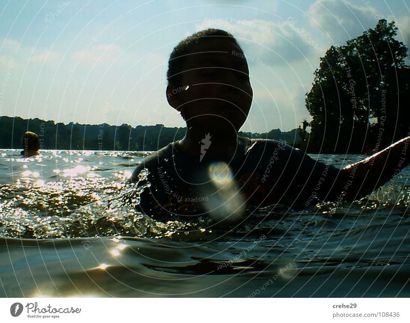 summer double zero seven Lake Waves Vacation & Travel Black Green Reflection Child Summer Joy Water Swimming & Bathing Blue Skin Sun Shadow Sky Nature