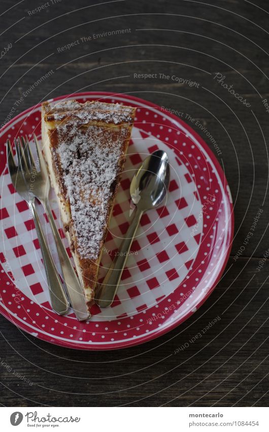 Sunday Food Cake To have a coffee Plate Cutlery Knives Fork Wood Metal Plastic Fragrance Authentic Simple Fresh Good Delicious Natural Juicy Sweet Soft Red