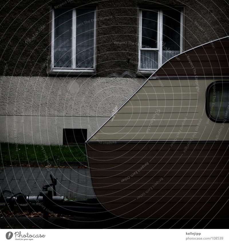 a chameleon on vacation (part II) Caravan Carriage Parking Parking space Window Facade Flat (apartment) Life Rent Camouflage Vacation & Travel Relaxation