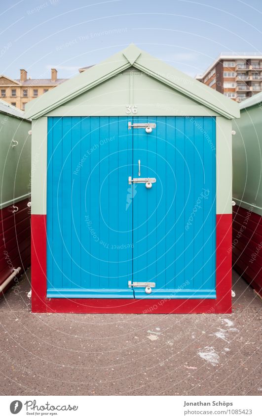 Brighton X Town Port City Outskirts Hut Door Roof Esthetic Blue Mint green Red Colour Gaudy Style Beach chair Promenade England Great Britain English