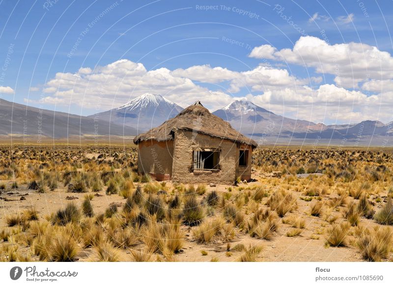 Typical Bolivian house with volcanoes in National park Sajama Vacation & Travel Snow Mountain House (Residential Structure) Nature Landscape Sky Clouds Horizon