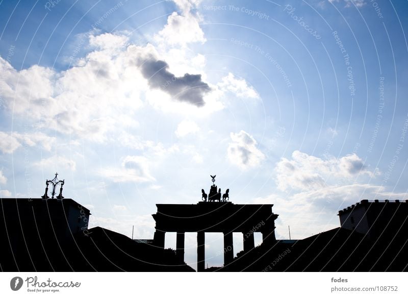 Gate to heaven Brandenburg Gate Reunification Clouds Town Monument East Ossi Passage German Unification Day Berlin Peace Germany GDR Consistent Sky Blue Vest