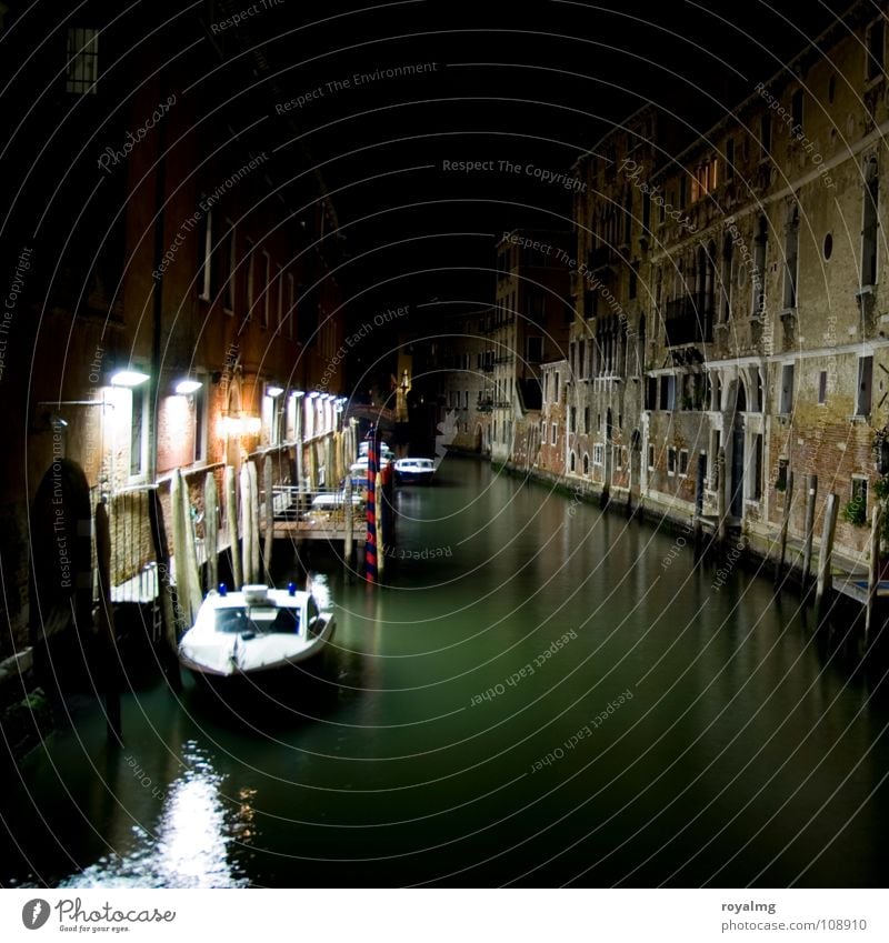 Death in Venice Italy Watercraft Green Black White Light Dark Night Footbridge Lantern House (Residential Structure) Derelict Reflection Loneliness Calm