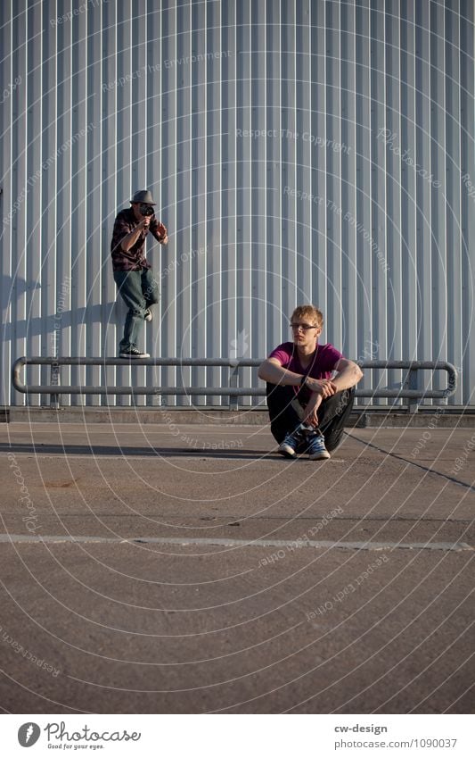 Two teenagers on the parking deck Youth (Young adults) Concrete Shadow Eyeglasses youthful