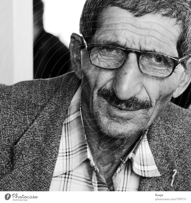 mahmoth Man Time Turkey Istanbul Eyeglasses Moustache Suit Happiness Expectation Shirt Old Nose relaxing Wrinkles Black & white photo Checkered