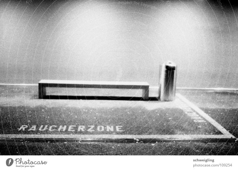 smoking area Smoking Zone Trash container Night Long exposure Black & white photo Bench