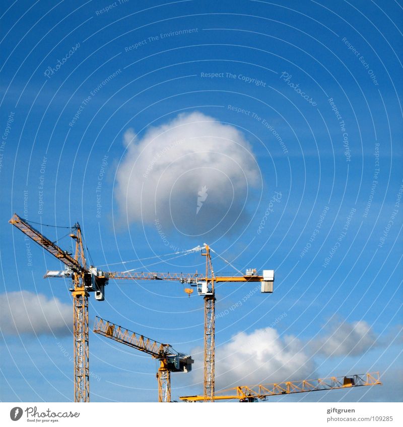 cloud master Clouds Bad weather White Crane Construction site Craft (trade) Sky Blue Build