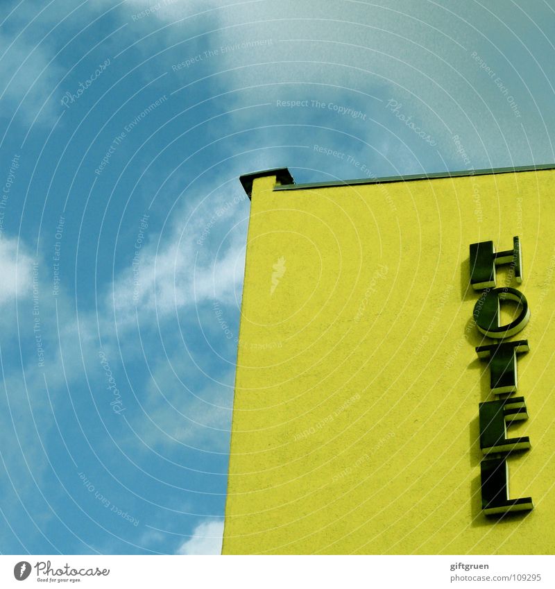 HOTEL Hotel House (Residential Structure) Building Clouds White Yellow Bad weather Sleep Typography Lettering Letters (alphabet) Detail Characters Sky