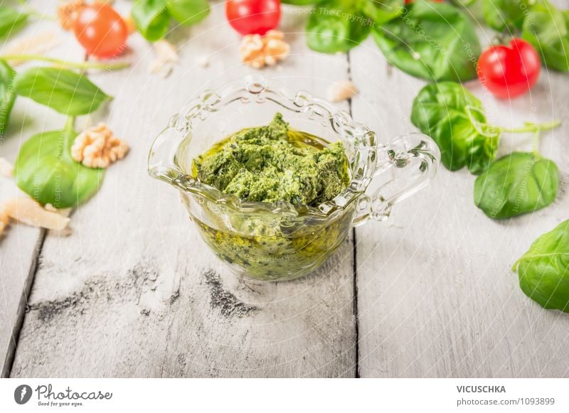 Basil Pesto in glass Food Vegetable Herbs and spices Nutrition Lunch Organic produce Vegetarian diet Italian Food Cup Style Design Garden Italien pesto Parmesan