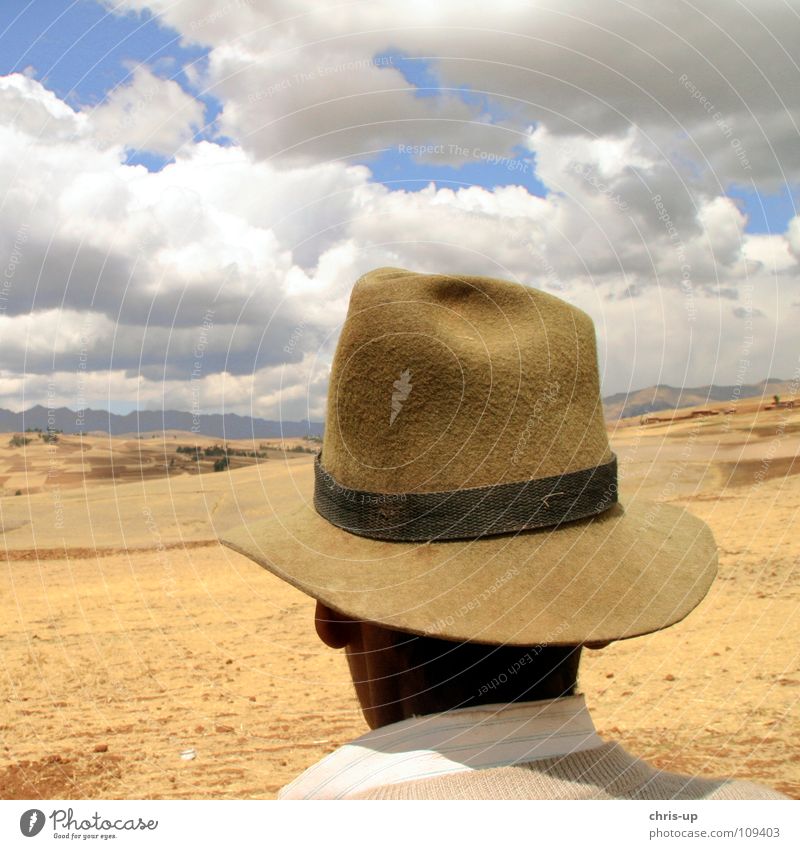 Farmer in the Andes 1 Peru Lima South America Americas Man Loneliness Far-off places Vacation & Travel Brown White Sombrero Agriculture Indio Indigenous Clouds