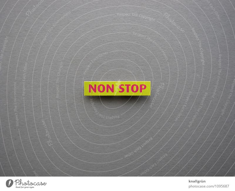 NON STOP Characters Signs and labeling Communicate Sharp-edged Yellow Gray Pink Time Non stop Colour photo Studio shot Deserted Copy Space left Copy Space right