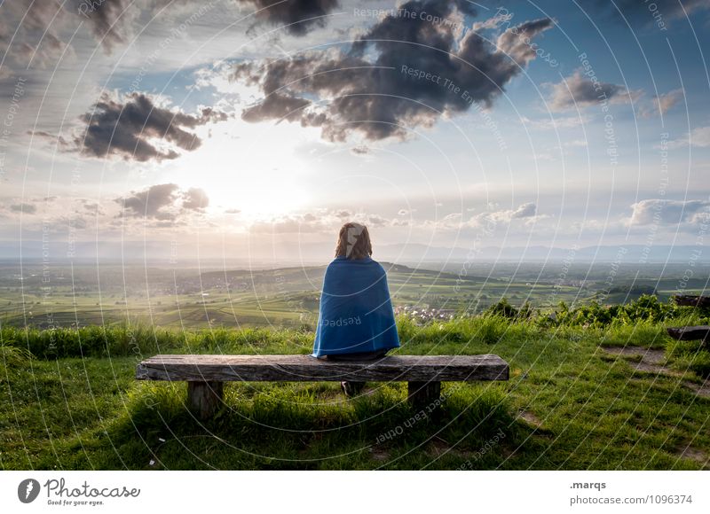 Woman sitting on a bench in summer Kaiserstuhl Trip Adventure Far-off places Freedom Human being Feminine Young woman Youth (Young adults) Body 1 Environment