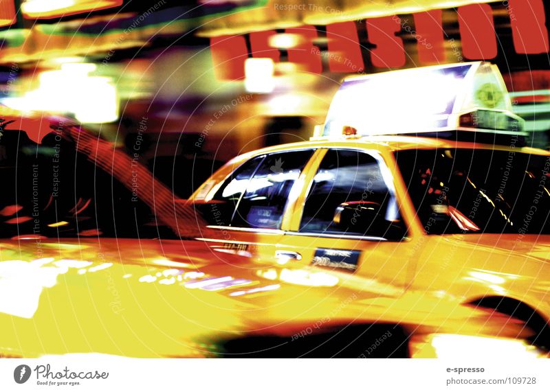 New York Cab, Times Square, Manhattan, New York, N.Y. New York City Taxi Baseball cap Night life Moody Action Speed Yellow nitelife Light