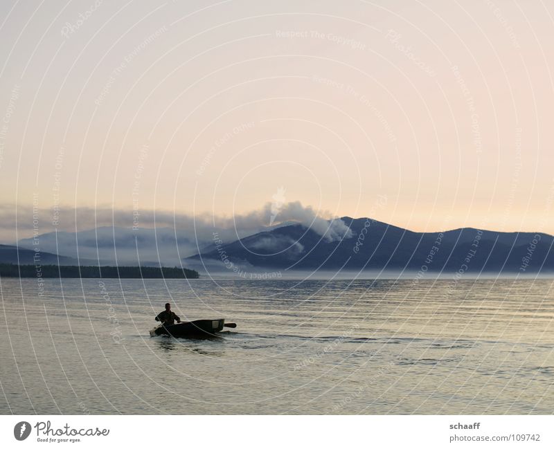 Somewhere in nowhere Twilight Watercraft Deep Fog Physics Lake Ocean Fisherman Sky Evening Russia Blaze Smoke Warmth Baikal