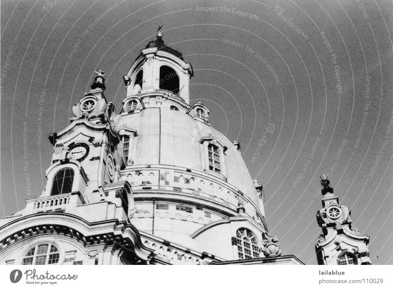 the church of our dear lady Black & white photo Exterior shot Structures and shapes Deserted Neutral Background Worm's-eye view Upward Cloudless sky Dresden