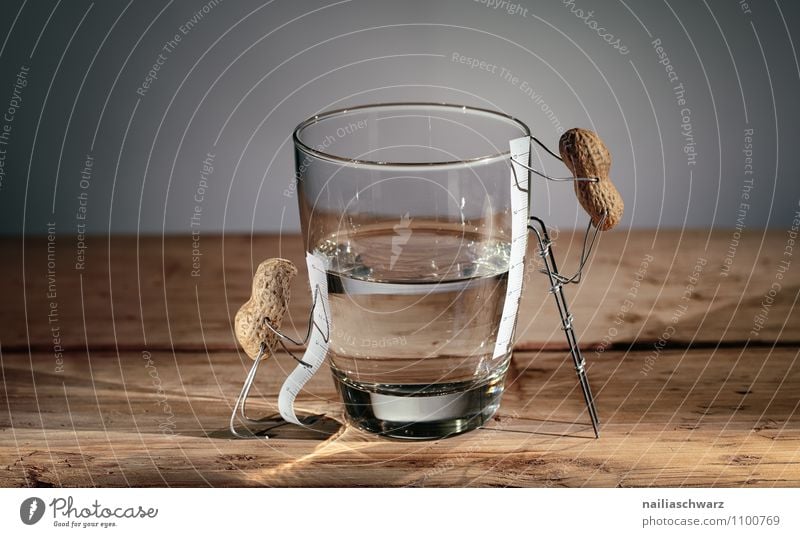 Half full - half empty? Friendship 2 Human being Glass Ladder Tape measure Wood Water Observe Communicate Looking Stand Simple Happiness Curiosity Cute Original