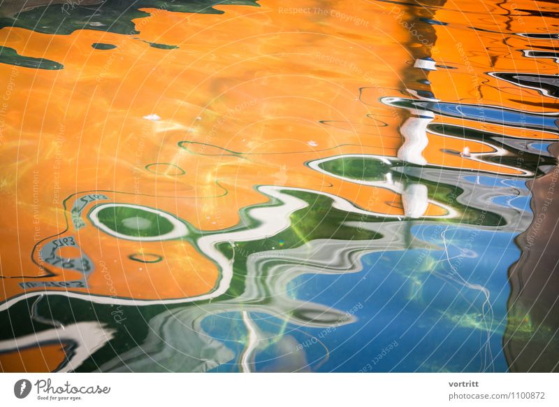 frisky Painting and drawing (object) Environment Nature Elements Water Dream Esthetic Exceptional Blue Multicoloured Orange Bizarre Lake Reflection Distorted