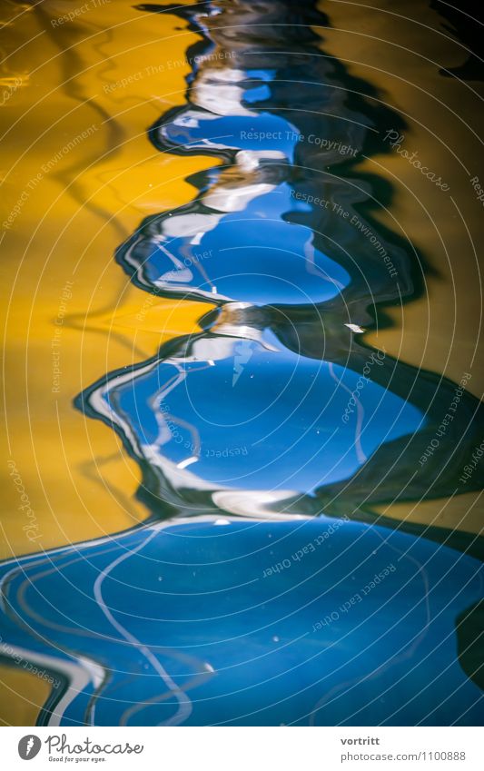 liquid Painting and drawing (object) Environment Nature Water Mirror Movement Cold Blue Yellow Bizarre Colour Lake Mirror image Watercraft Sailing ship Fluid
