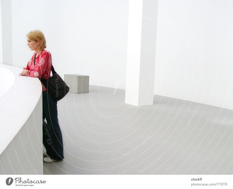 Woman and space Munich White Pure Light Exhibition Room Picture gallery Bright Looking Loneliness