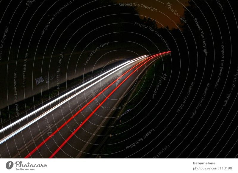 City in Motion Highway Street Freeway Transport Long exposure Night Dark Light Rear light Strip of light Speed Car Aesch Movement motion Evening Floodlight