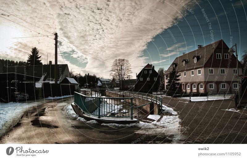 Cunewalde Sky Clouds Horizon Lausitz forest Saxony Germany Village Populated House (Residential Structure) Building Umgebindehaus Street Idyll Colour photo