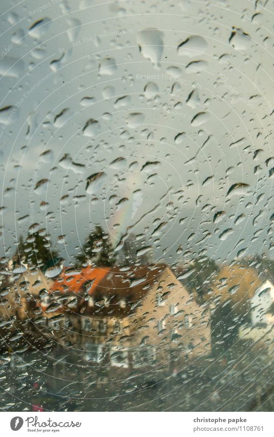 It's a rainy day Bad weather Storm Rain Duesseldorf Town House (Residential Structure) Window Wet Rainbow Drops of water Window pane Colour photo Subdued colour