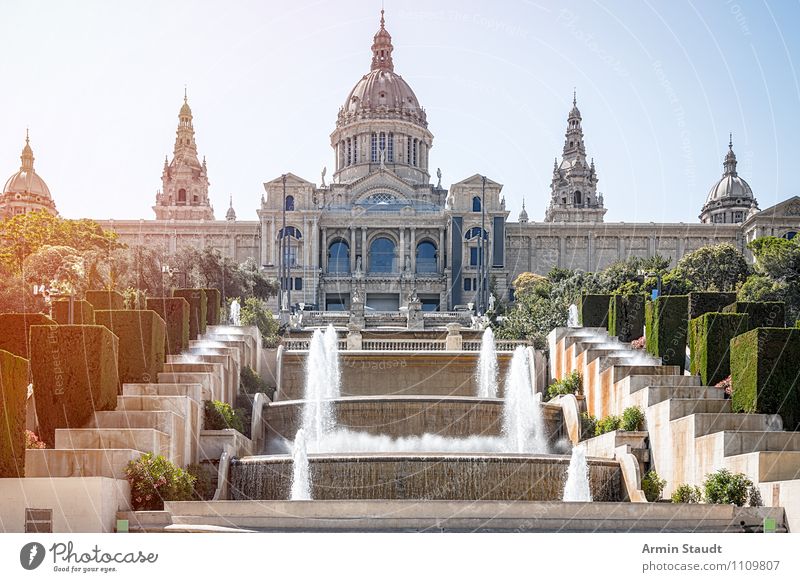 National Museum Barcelona Lifestyle Luxury Style Design Harmonious Vacation & Travel Tourism City trip Summer vacation Architecture Water Cloudless sky Sunrise