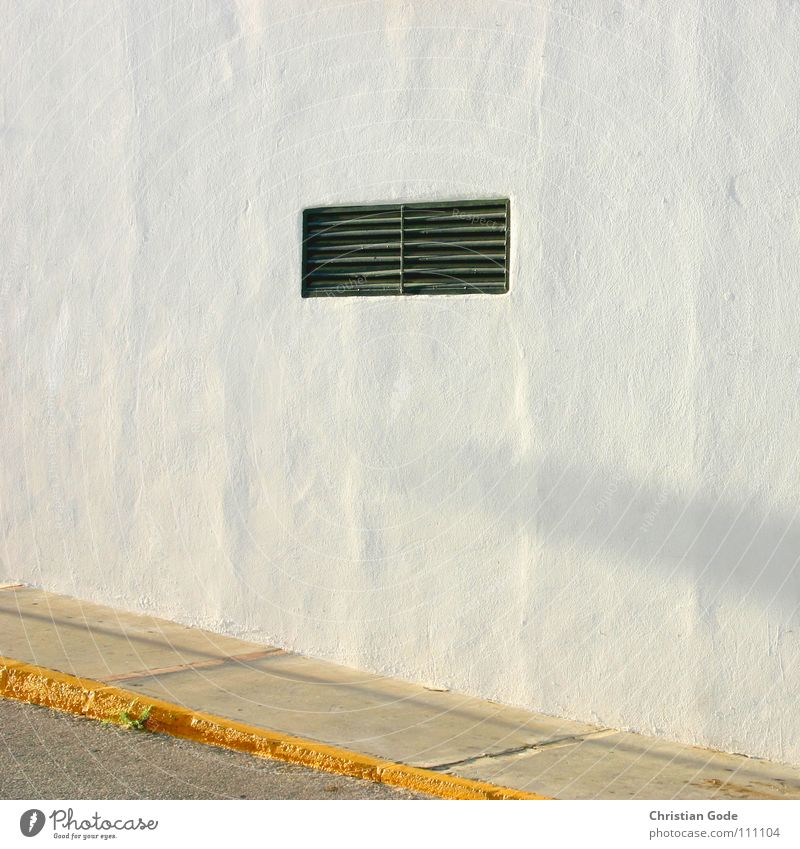 Ventilation window in evening mood Sidewalk Curbside Wall (building) Spain Andalucia White Yellow Incline House (Residential Structure) Parking Driving