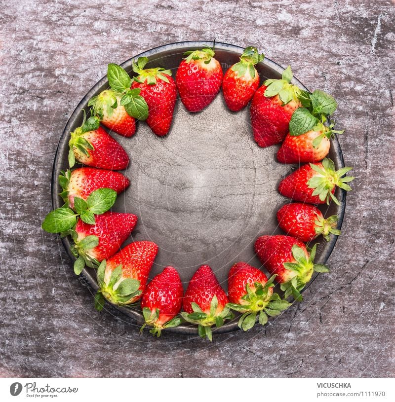 Fresh strawberries on the plate Food Fruit Dessert Nutrition Breakfast Organic produce Vegetarian diet Diet Plate Bowl Style Design Healthy Eating Life Summer