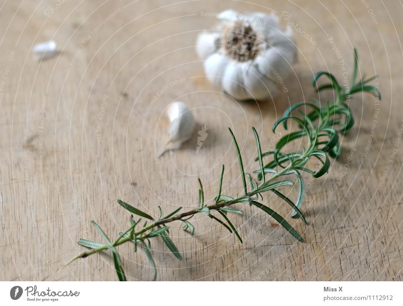rosemary Food Vegetable Herbs and spices Nutrition Italian Food Healthy Healthy Eating Fragrance Fresh Delicious Rosemary Garlic Clove of garlic Chopping board