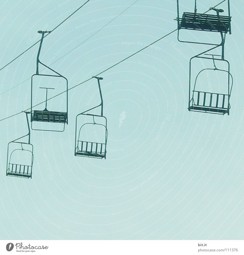 LIFTS Cable car Sky Direction Blue Chair lift Isolated Image Empty Deserted Copy Space bottom Horizontal Blue sky Cloudless sky Sports Logistics Tourism Winter