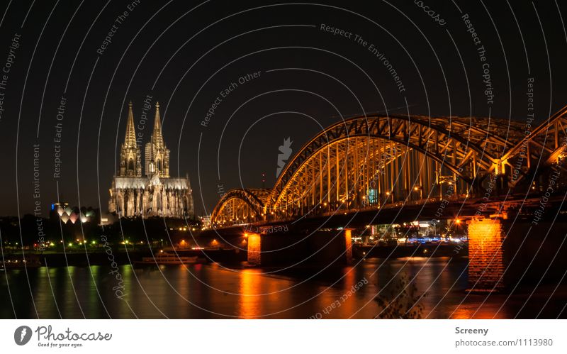 Postcard from Cologne #1 Water River Rhine Town Church Dome Bridge Tourist Attraction Landmark Cologne Cathedral Hohenzollern Bridge Illuminate Large