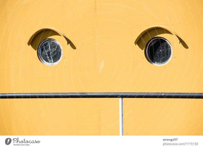 annoyance Steamer Watercraft Porthole Paddle steamer museum ship Metal Old Yellow Black Train window Hull Ship's side Steel glass break Handrail Abstract