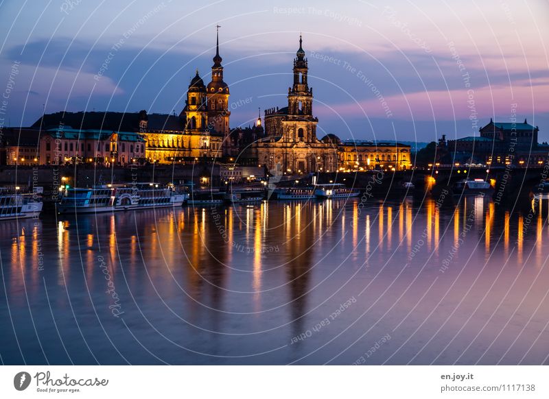 300 | festive lighting Vacation & Travel Tourism Trip Sightseeing City trip Night life River Elbe Dresden Saxony Germany Town Skyline Church Castle Tower