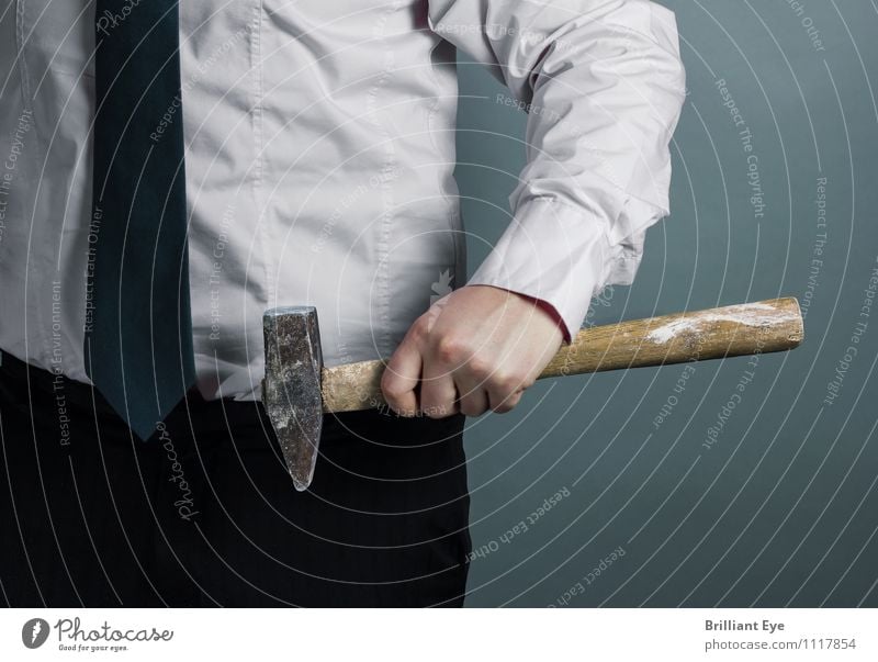Businessman with a hammer in his hand Lifestyle Elegant Work and employment Profession Craftsperson Office work Workplace Economy Career Hammer Human being